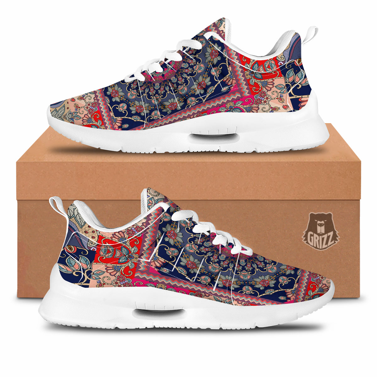 Ethnic Patchwork Square Print Tennis Shoes-grizzshop
