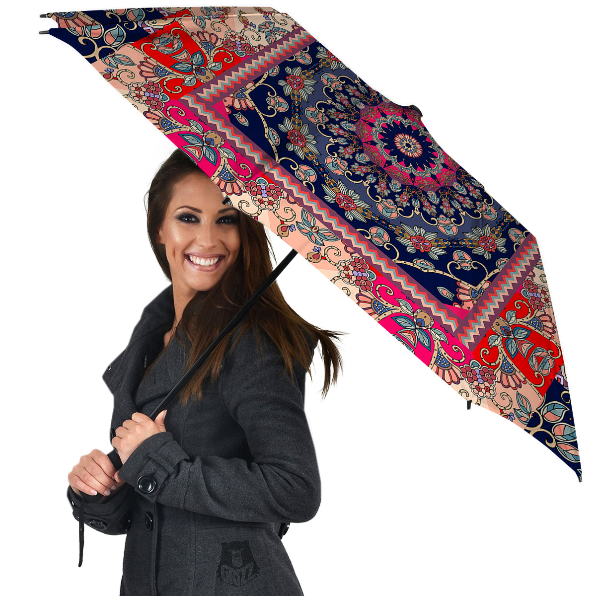 Ethnic Patchwork Square Print Umbrella-grizzshop