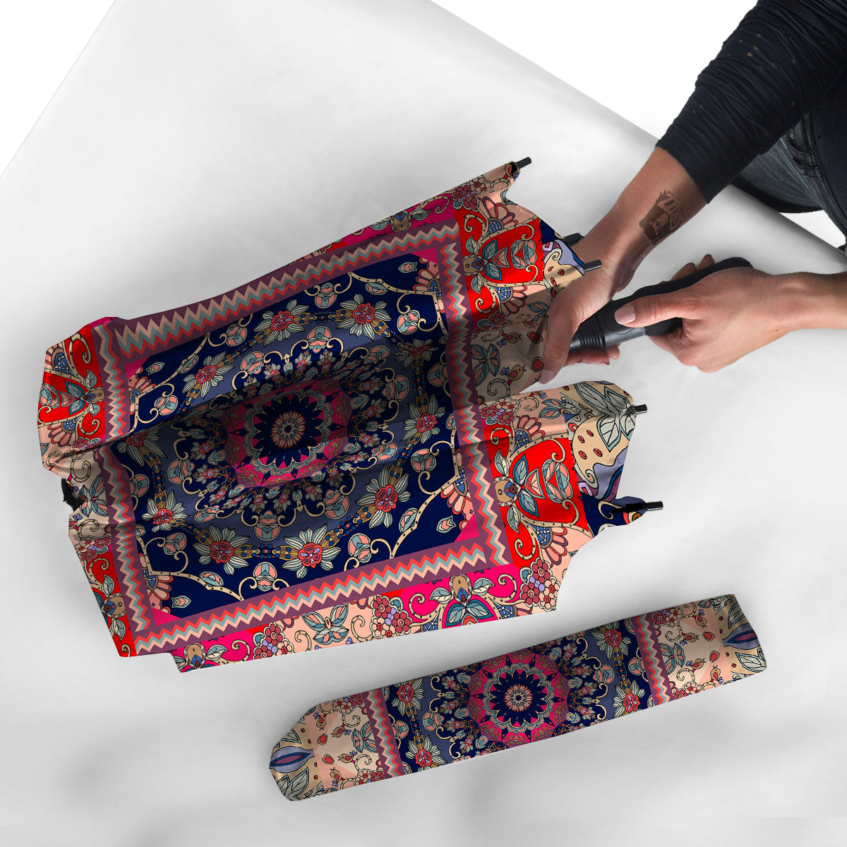 Ethnic Patchwork Square Print Umbrella-grizzshop