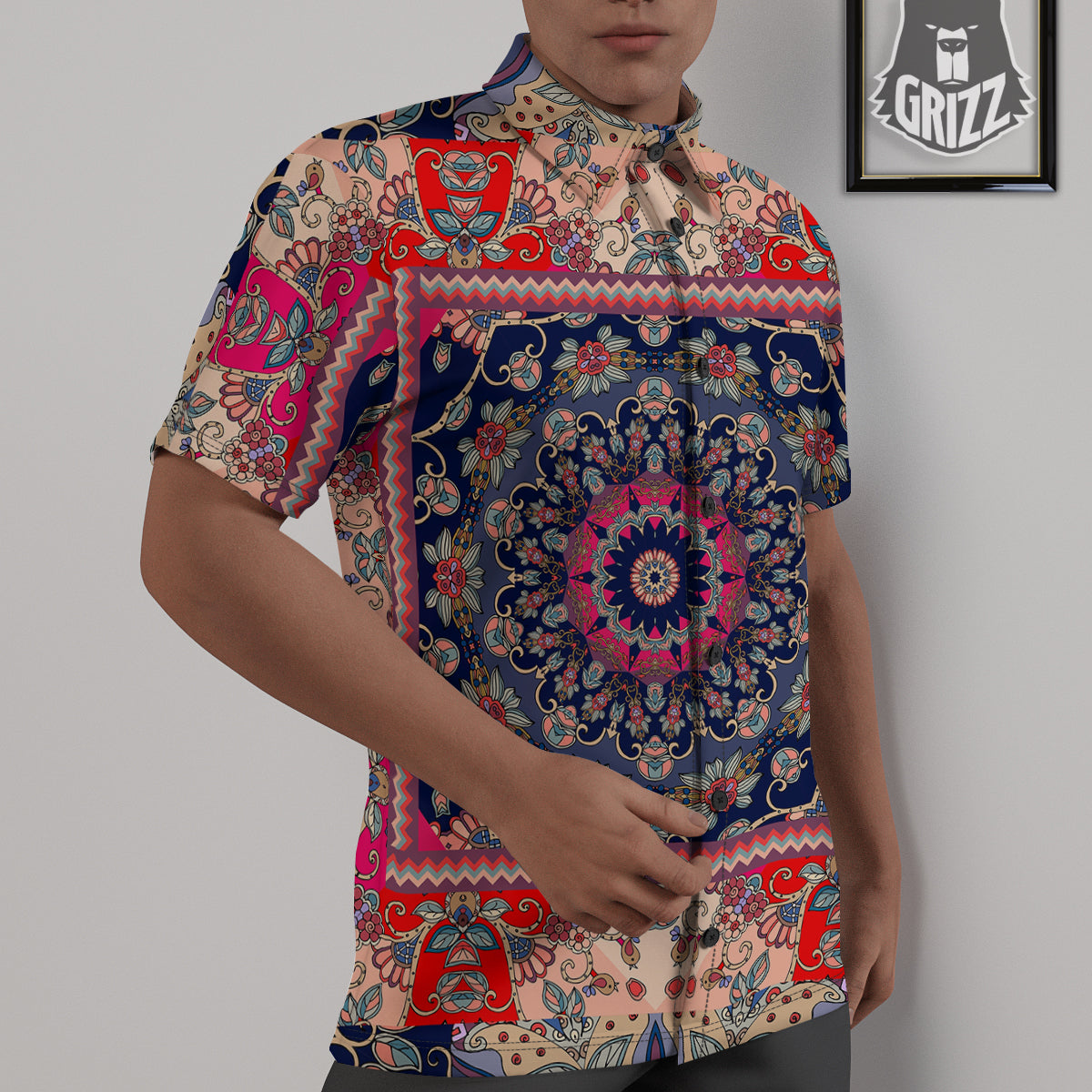Ethnic Patchwork Square Print Untucked Shirts-grizzshop