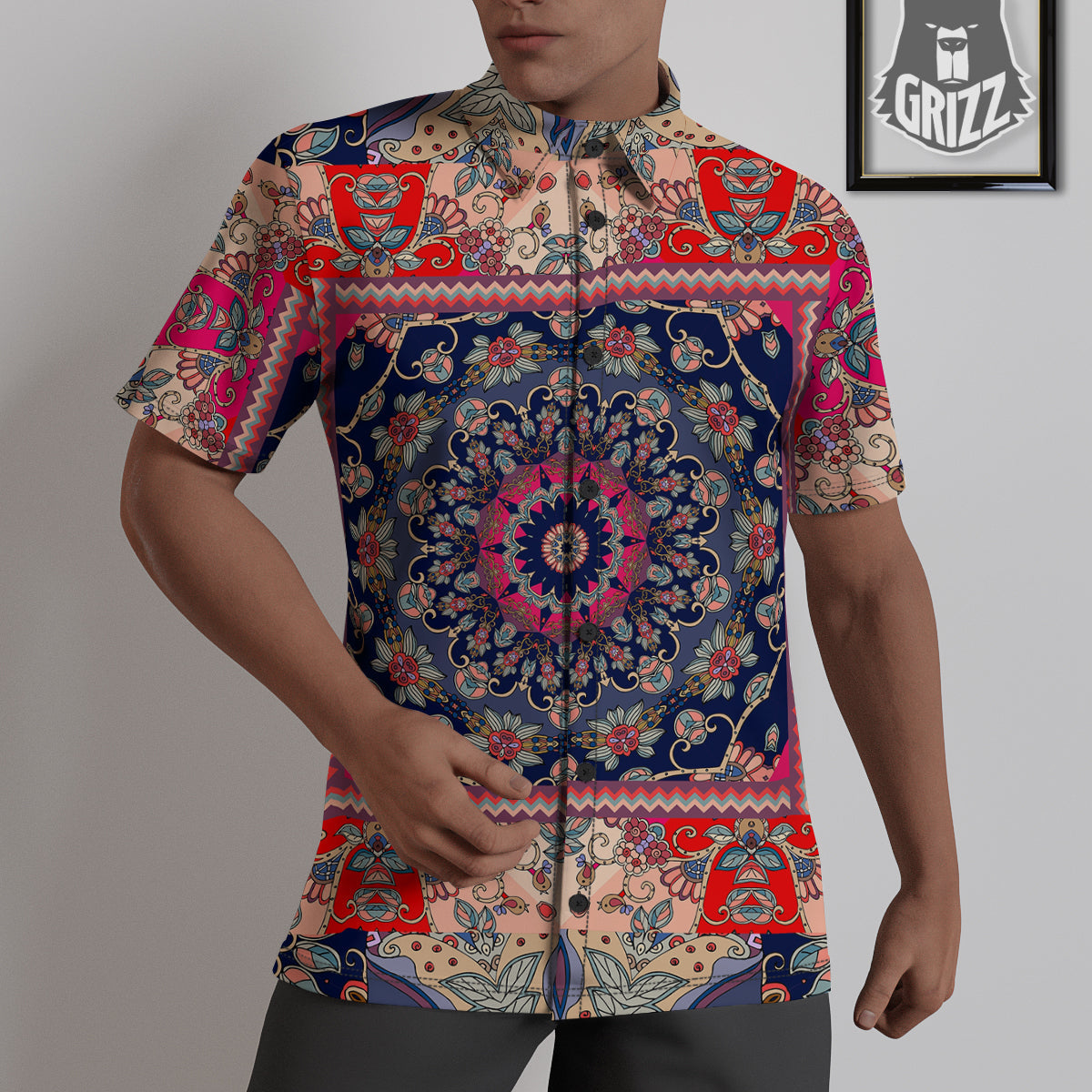 Ethnic Patchwork Square Print Untucked Shirts-grizzshop