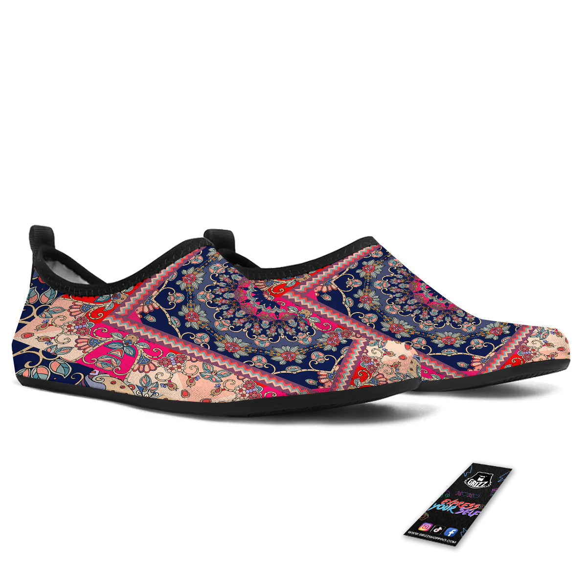 Ethnic Patchwork Square Print Water Shoes-grizzshop
