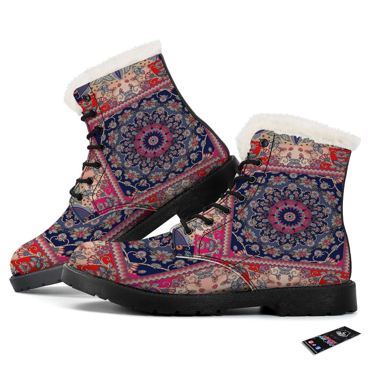 Ethnic Patchwork Square Print Winter Boots-grizzshop