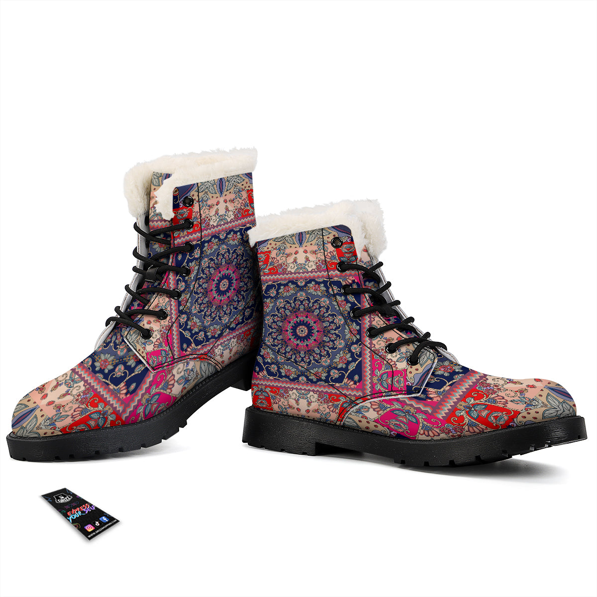 Ethnic Patchwork Square Print Winter Boots-grizzshop