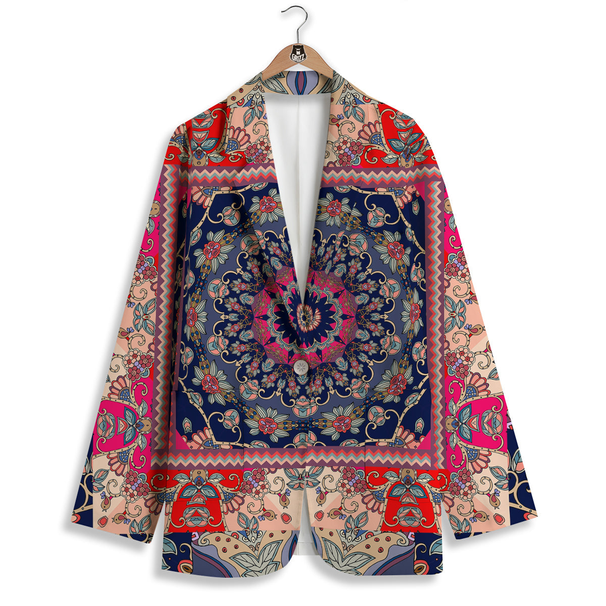 Ethnic Patchwork Square Print Women's Blazer-grizzshop