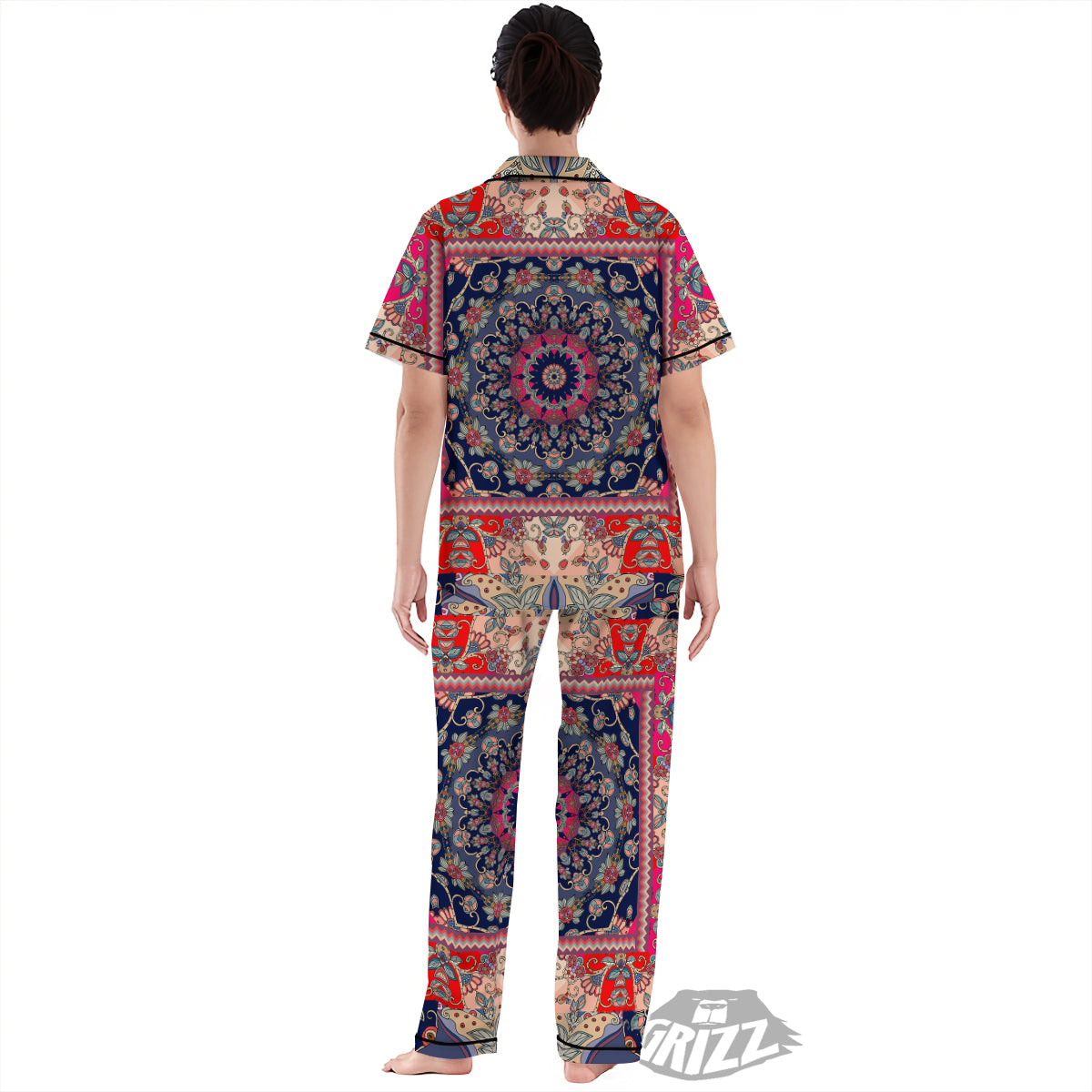 Ethnic Patchwork Square Print Women's Pajamas Set-grizzshop
