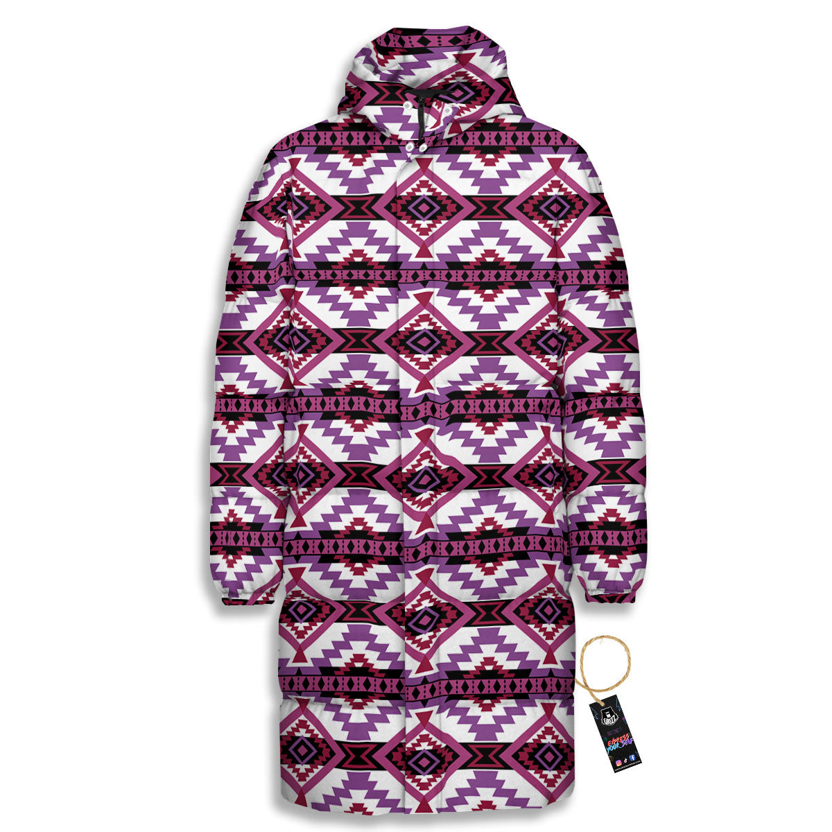 Ethnic Pink African Print Pattern Long Down Jacket-grizzshop