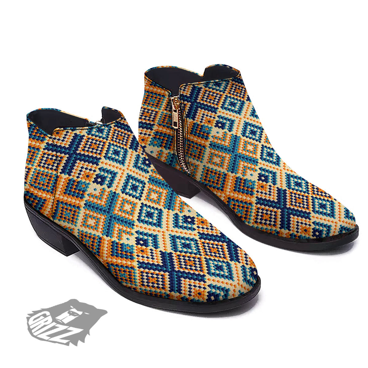Ethnic Pixel Print Pattern Ankle Boots-grizzshop