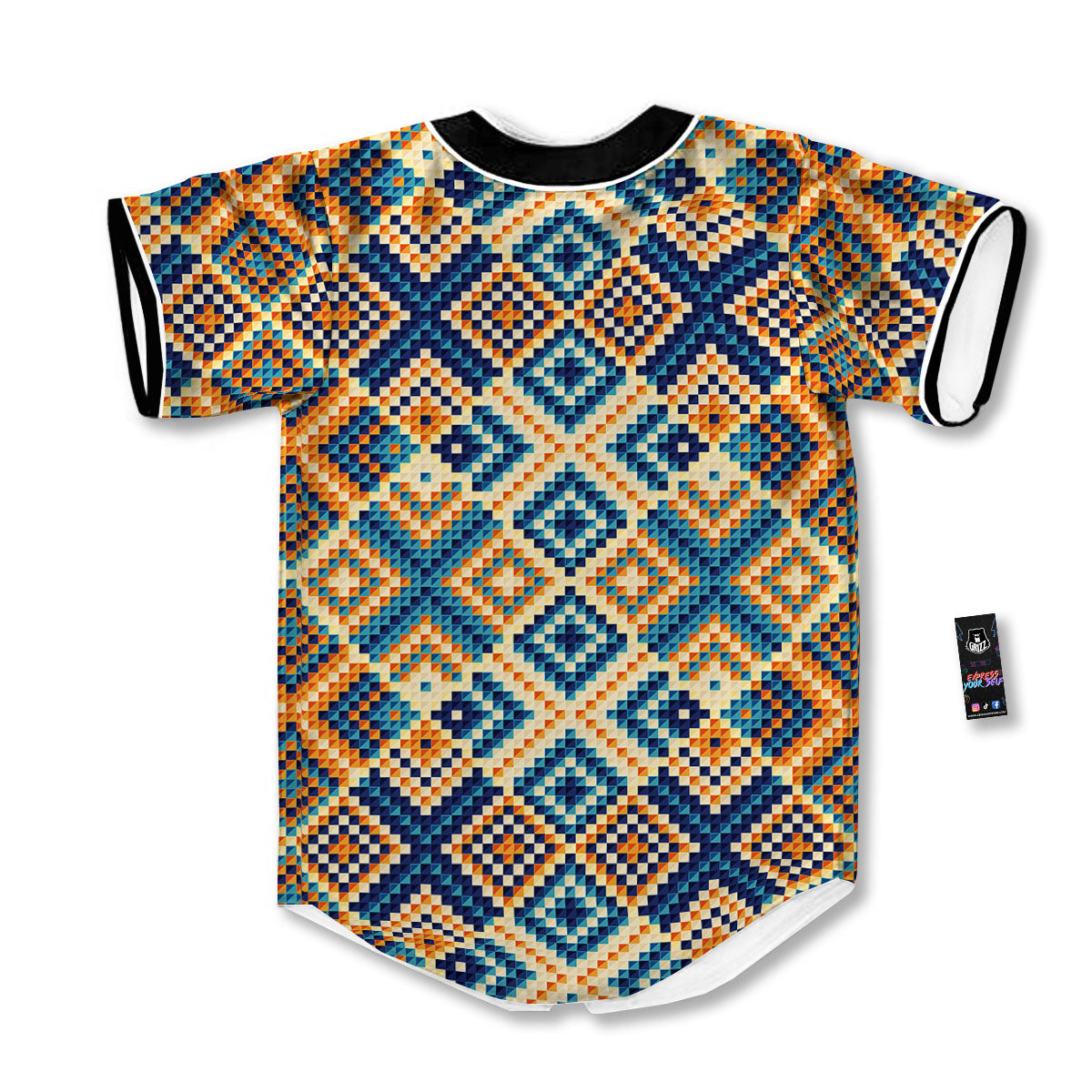 Ethnic Pixel Print Pattern Baseball Jersey-grizzshop
