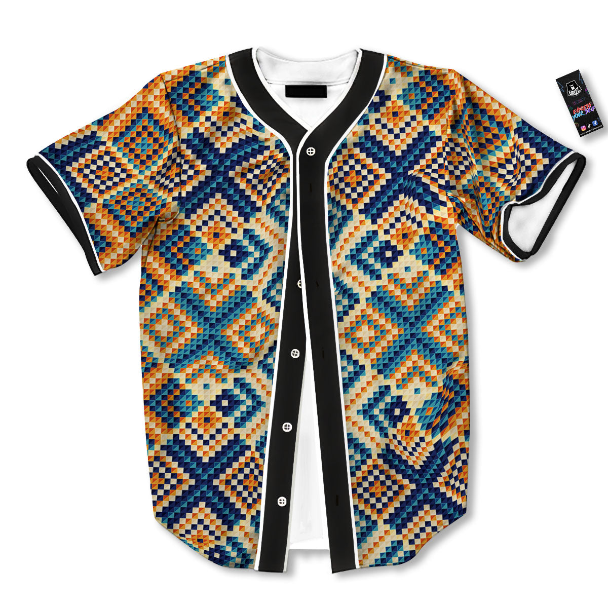 Ethnic Pixel Print Pattern Baseball Jersey-grizzshop
