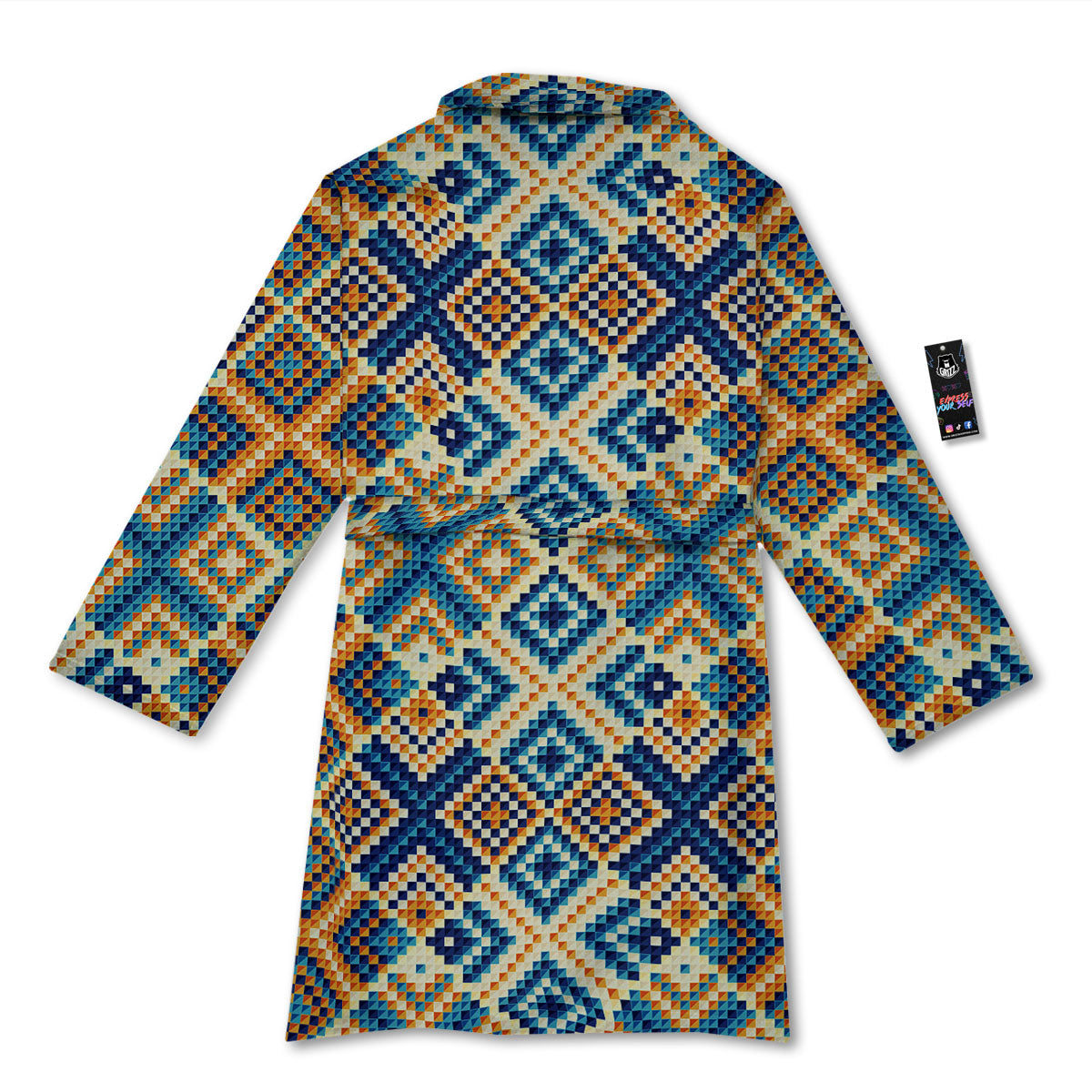 Ethnic Pixel Print Pattern Bathrobe-grizzshop