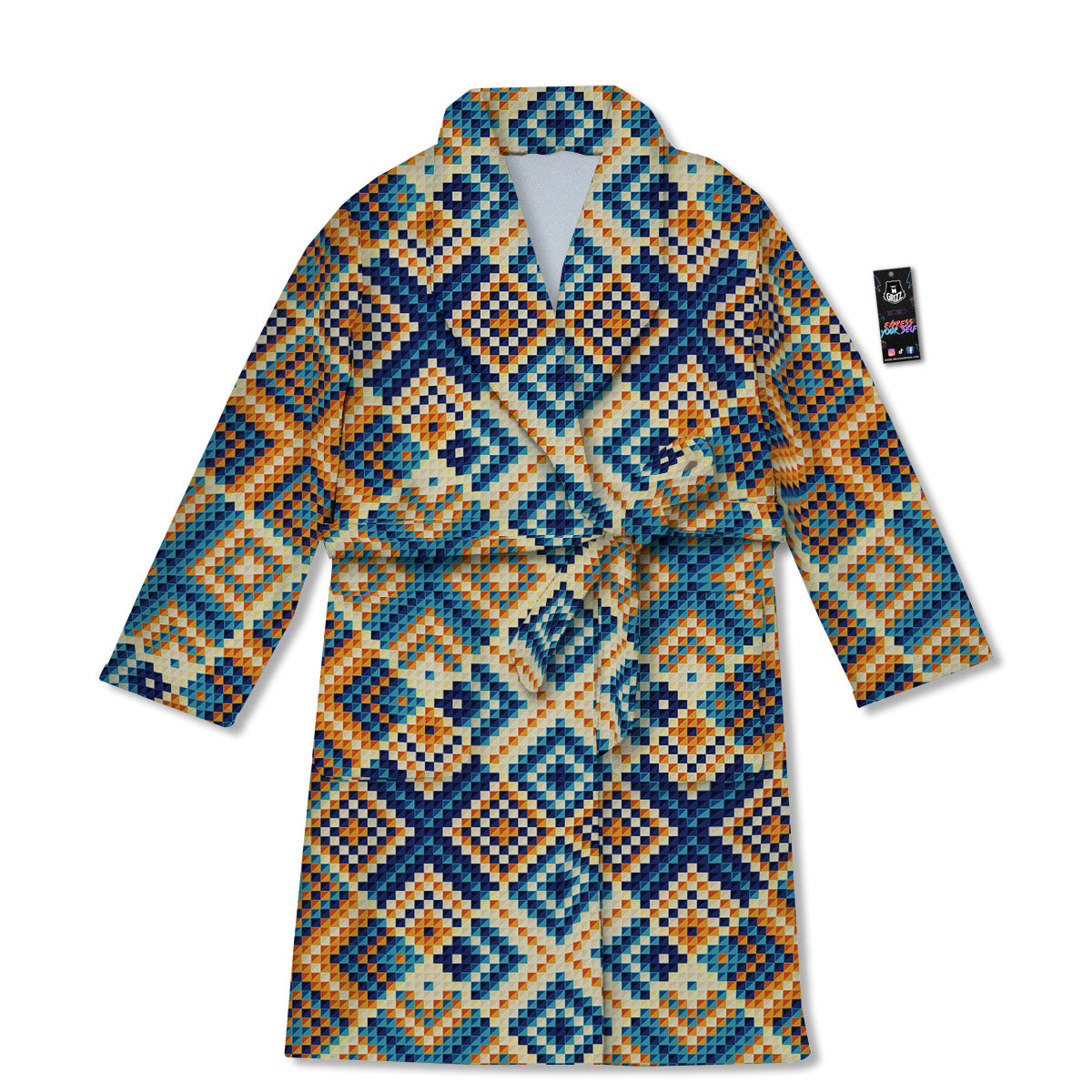 Ethnic Pixel Print Pattern Bathrobe-grizzshop