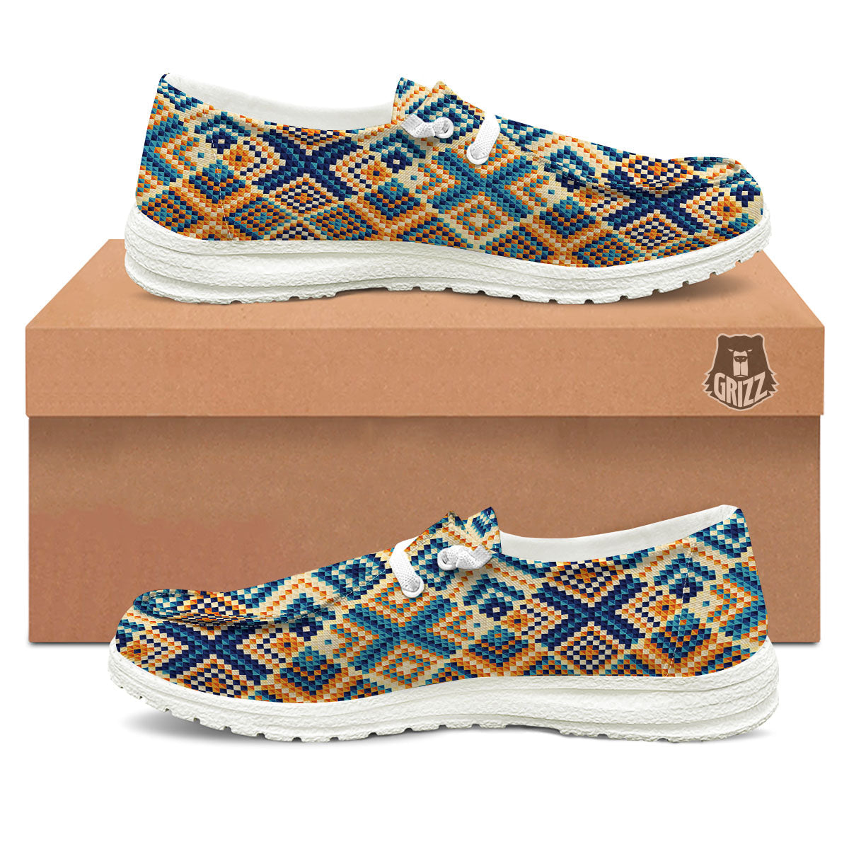 Ethnic Pixel Print Pattern Black Loafers-grizzshop