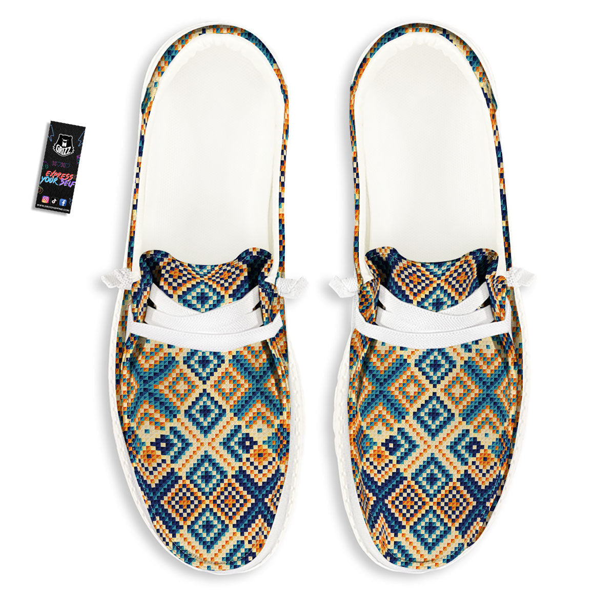 Ethnic Pixel Print Pattern Black Loafers-grizzshop