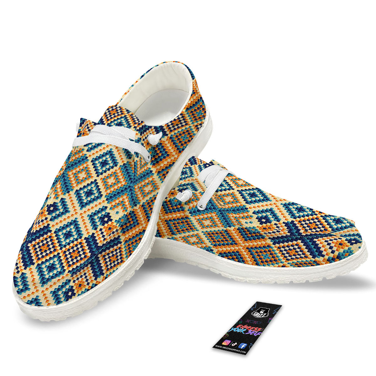 Ethnic Pixel Print Pattern Black Loafers-grizzshop