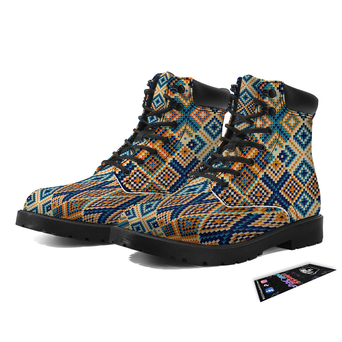 Ethnic Pixel Print Pattern Boots-grizzshop