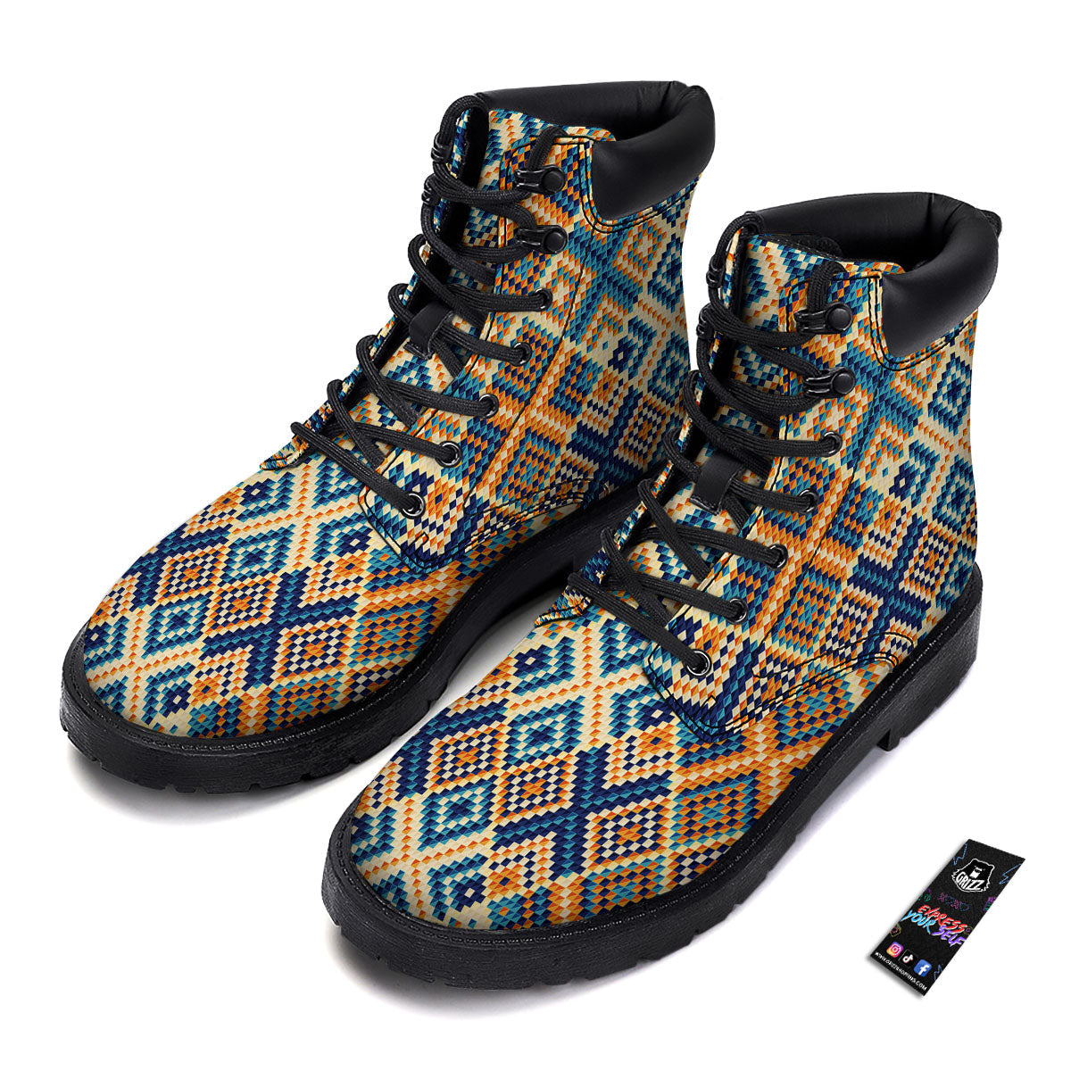 Ethnic Pixel Print Pattern Boots-grizzshop