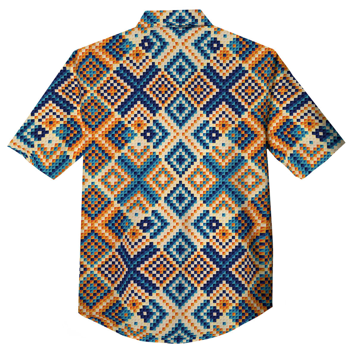 Ethnic Pixel Print Pattern Button Up Shirt-grizzshop