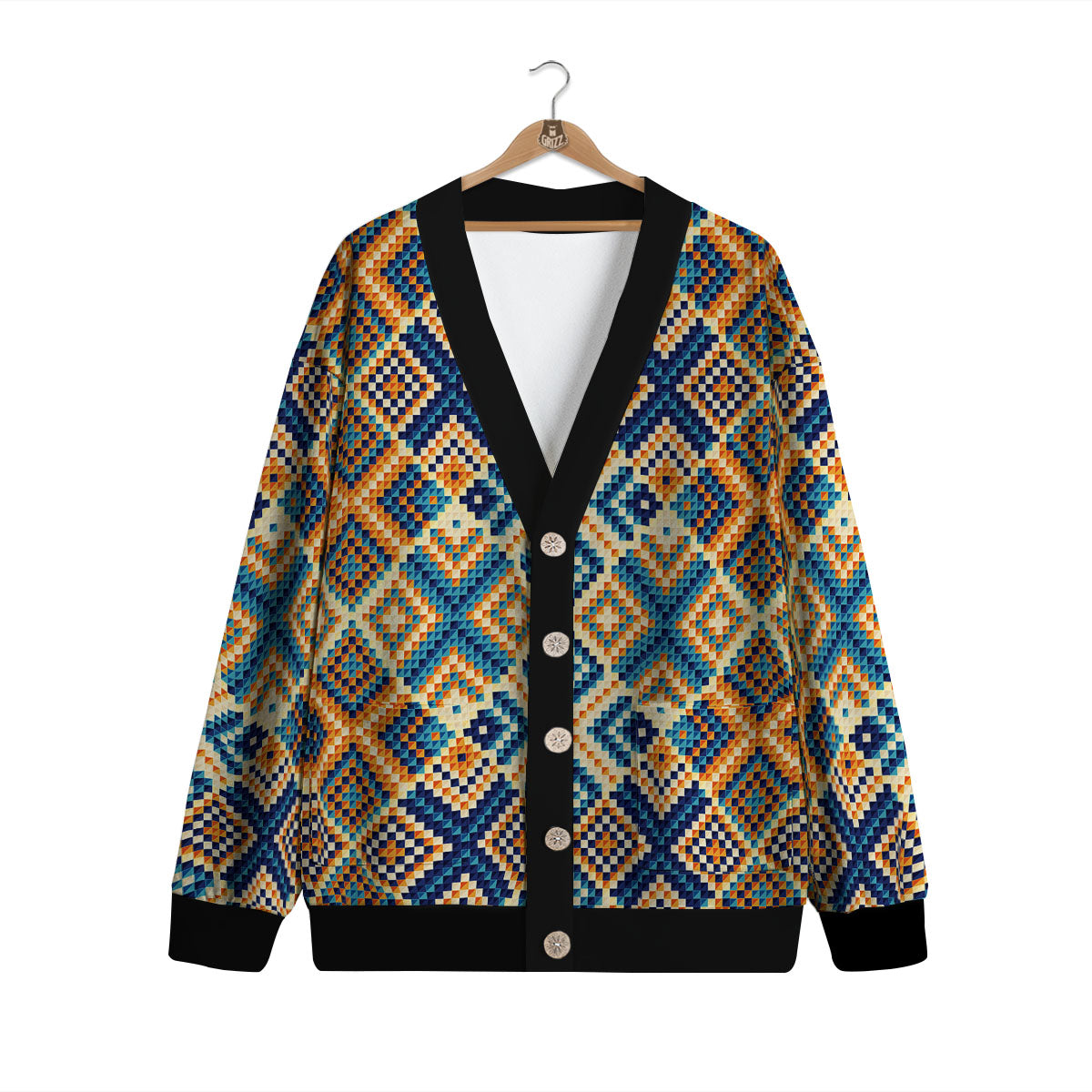 Ethnic Pixel Print Pattern Cardigan-grizzshop