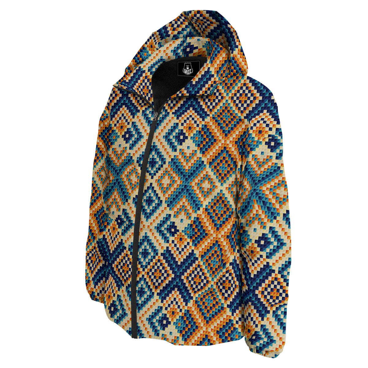 Ethnic Pixel Print Pattern Down Jacket-grizzshop