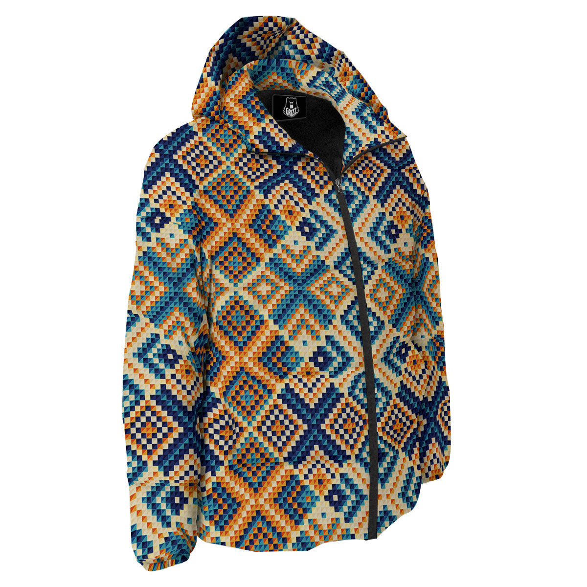 Ethnic Pixel Print Pattern Down Jacket-grizzshop