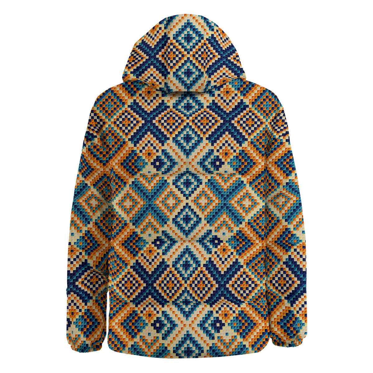 Ethnic Pixel Print Pattern Down Jacket-grizzshop