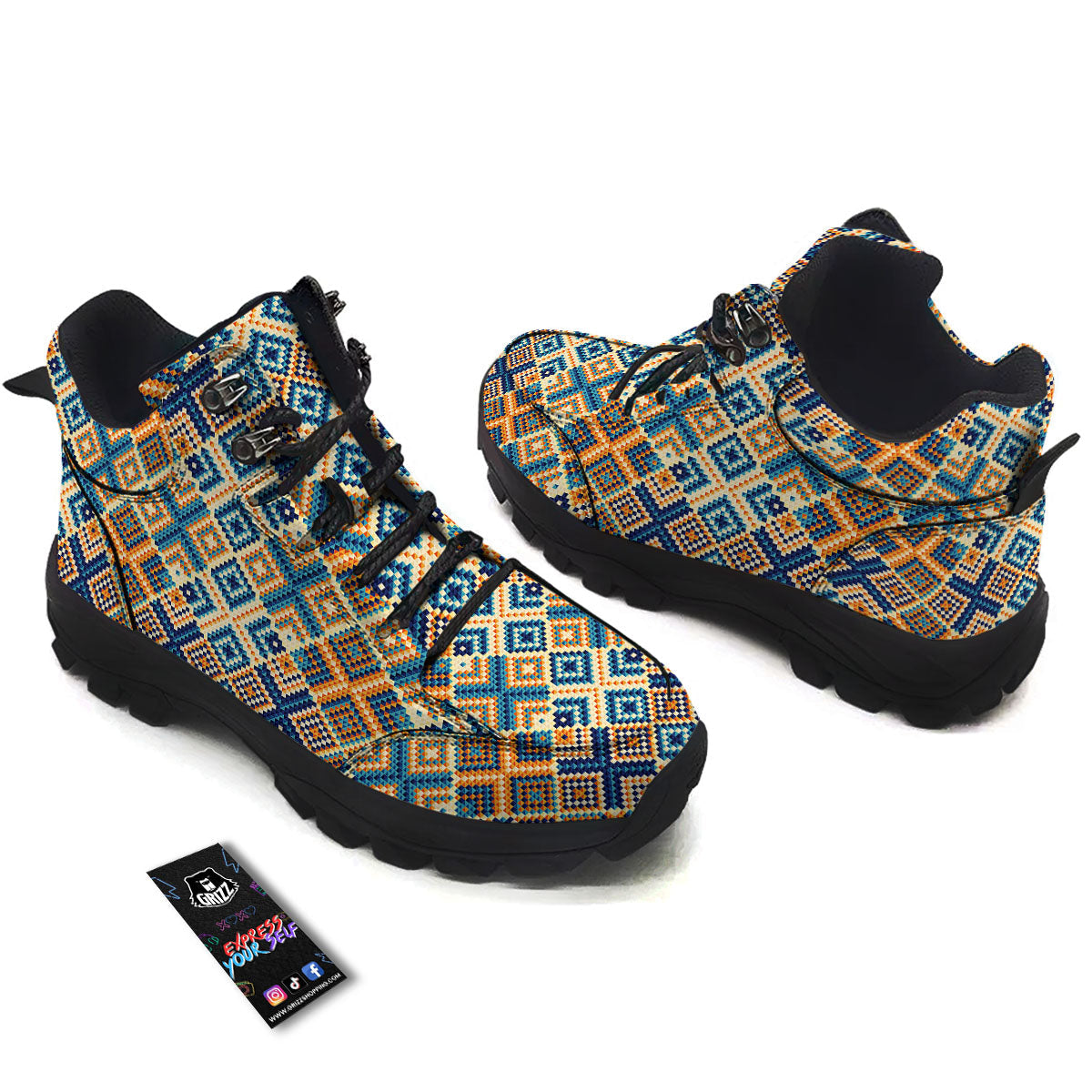 Ethnic Pixel Print Pattern Hiking Shoes-grizzshop