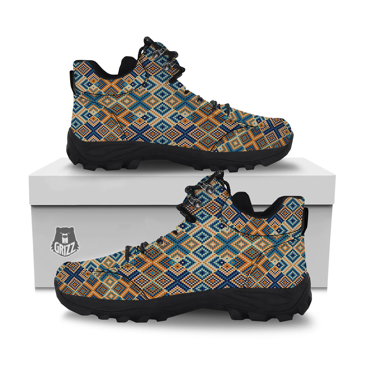 Ethnic Pixel Print Pattern Hiking Shoes-grizzshop