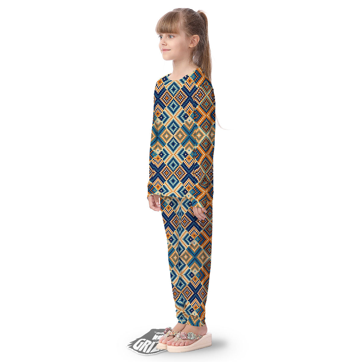 Ethnic Pixel Print Pattern Kid's Pajamas-grizzshop