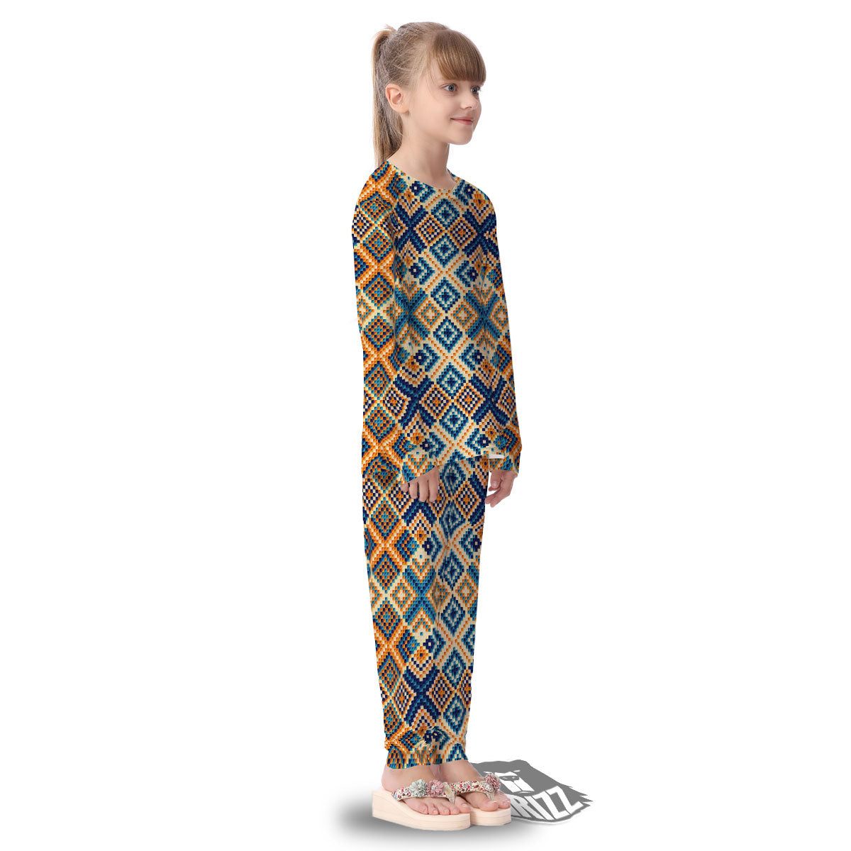 Ethnic Pixel Print Pattern Kid's Pajamas-grizzshop