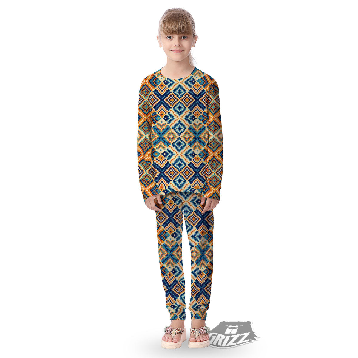 Ethnic Pixel Print Pattern Kid's Pajamas-grizzshop