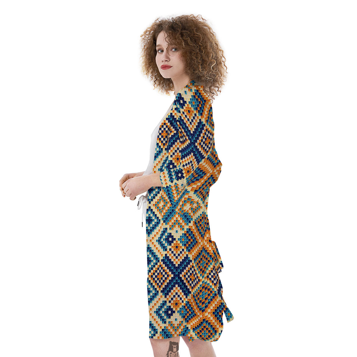 Ethnic Pixel Print Pattern Kimono-grizzshop