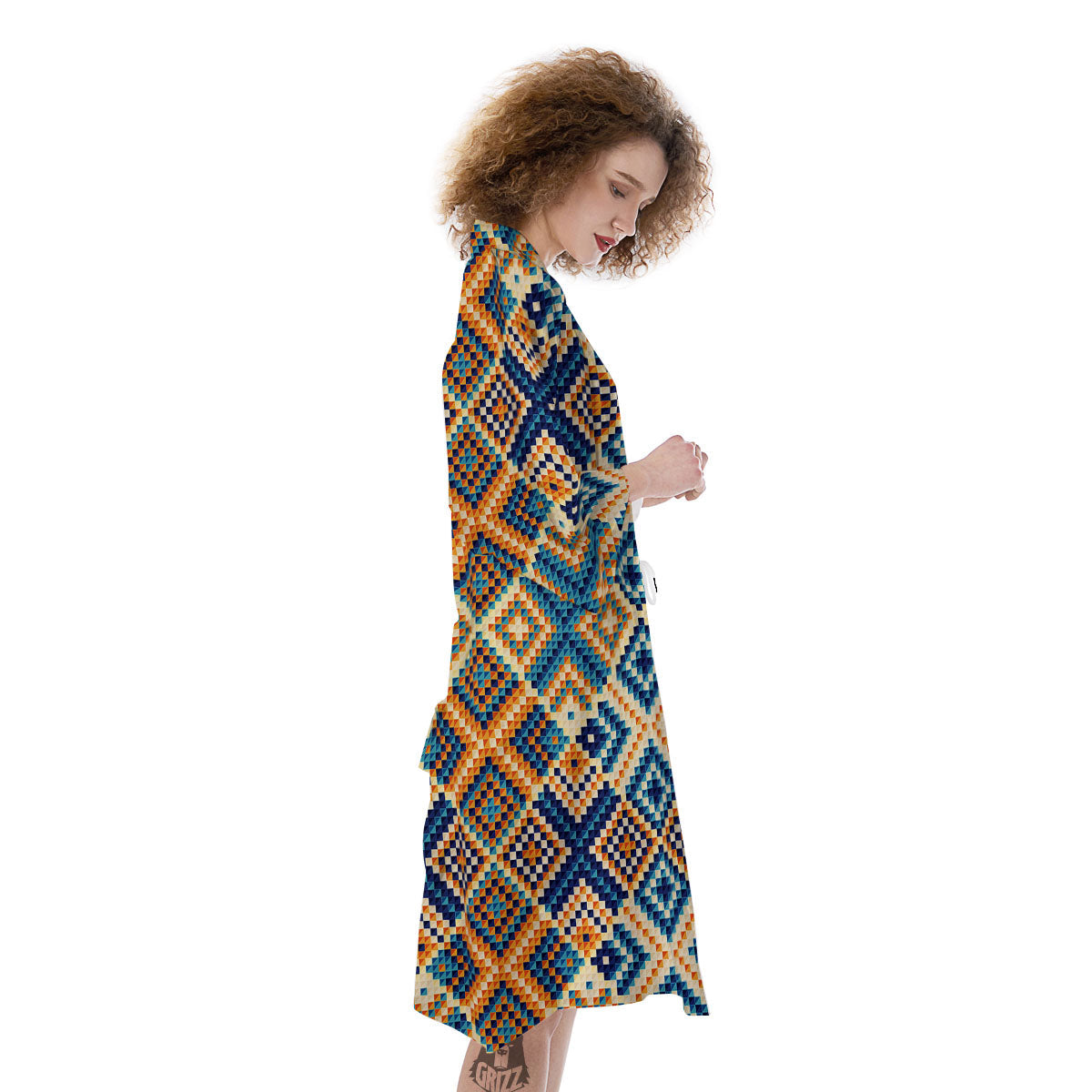 Ethnic Pixel Print Pattern Kimono-grizzshop