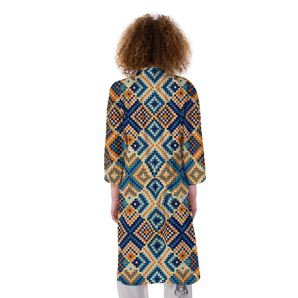 Ethnic Pixel Print Pattern Kimono-grizzshop