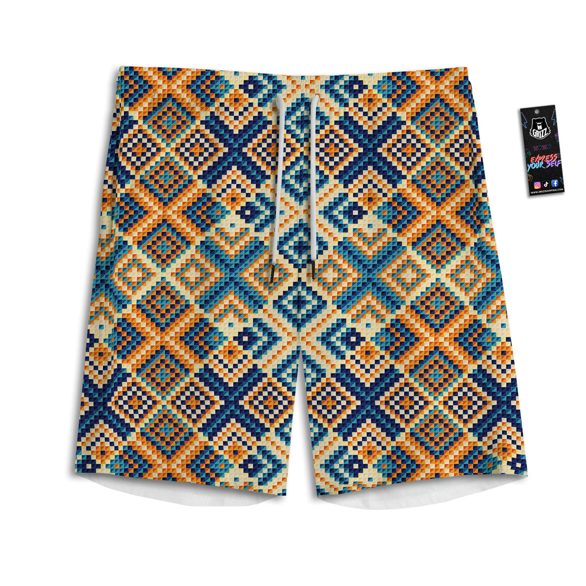 Ethnic Pixel Print Pattern Men's Athletic Shorts