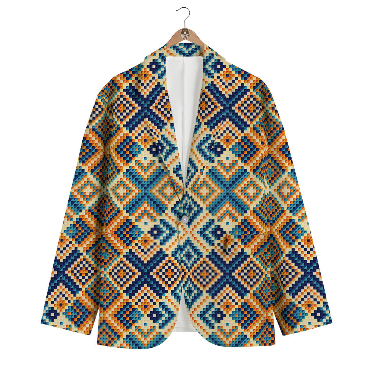 Ethnic Pixel Print Pattern Men's Blazer-grizzshop