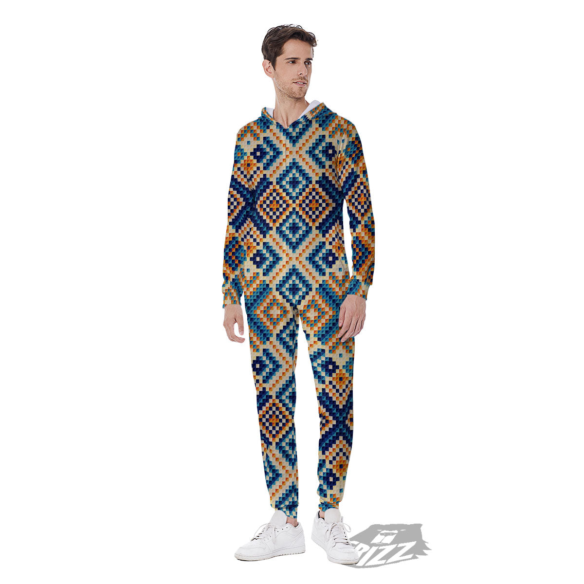 Ethnic Pixel Print Pattern Men's Jumpsuit-grizzshop