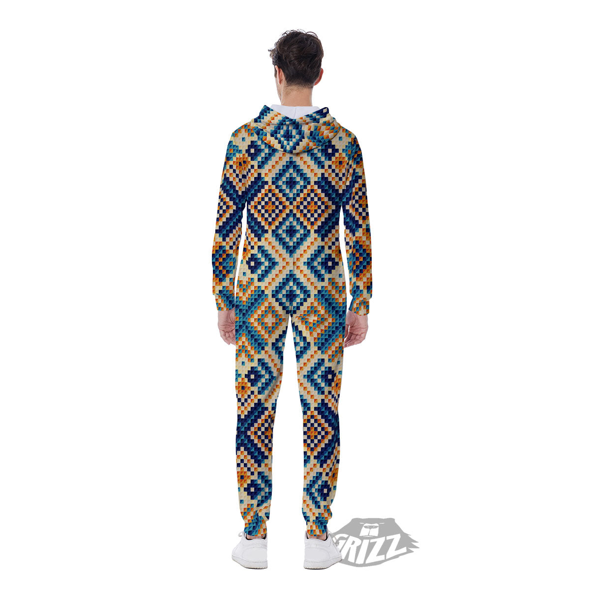 Ethnic Pixel Print Pattern Men's Jumpsuit-grizzshop