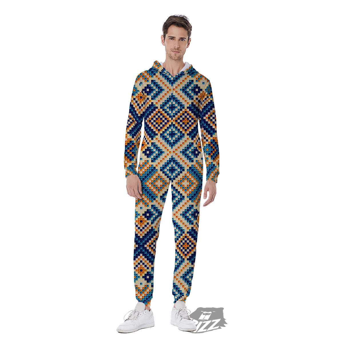 Ethnic Pixel Print Pattern Men's Jumpsuit-grizzshop