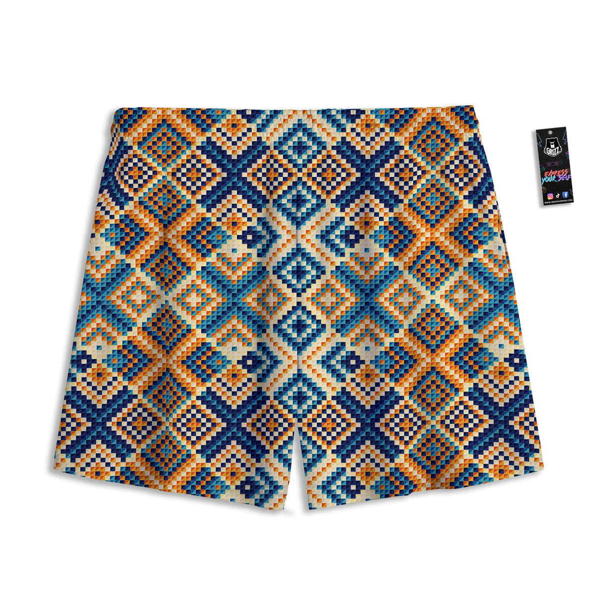 Ethnic Pixel Print Pattern Mesh Shorts