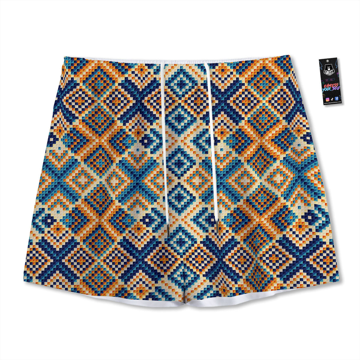 Ethnic Pixel Print Pattern Mesh Shorts