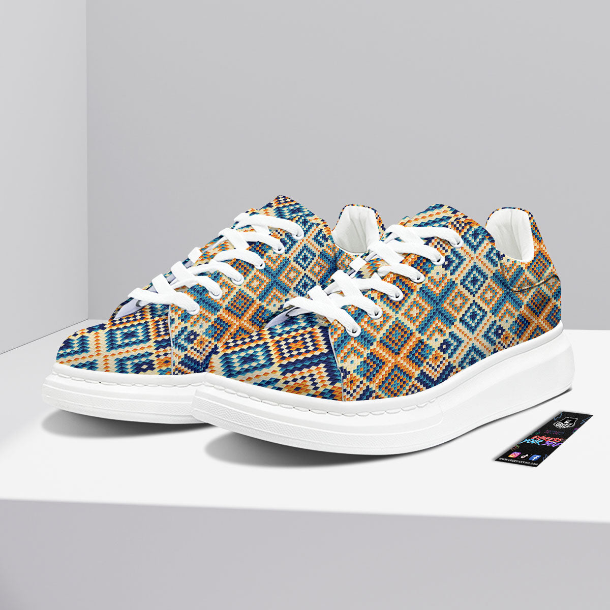 Ethnic Pixel Print Pattern Platform Shoes-grizzshop