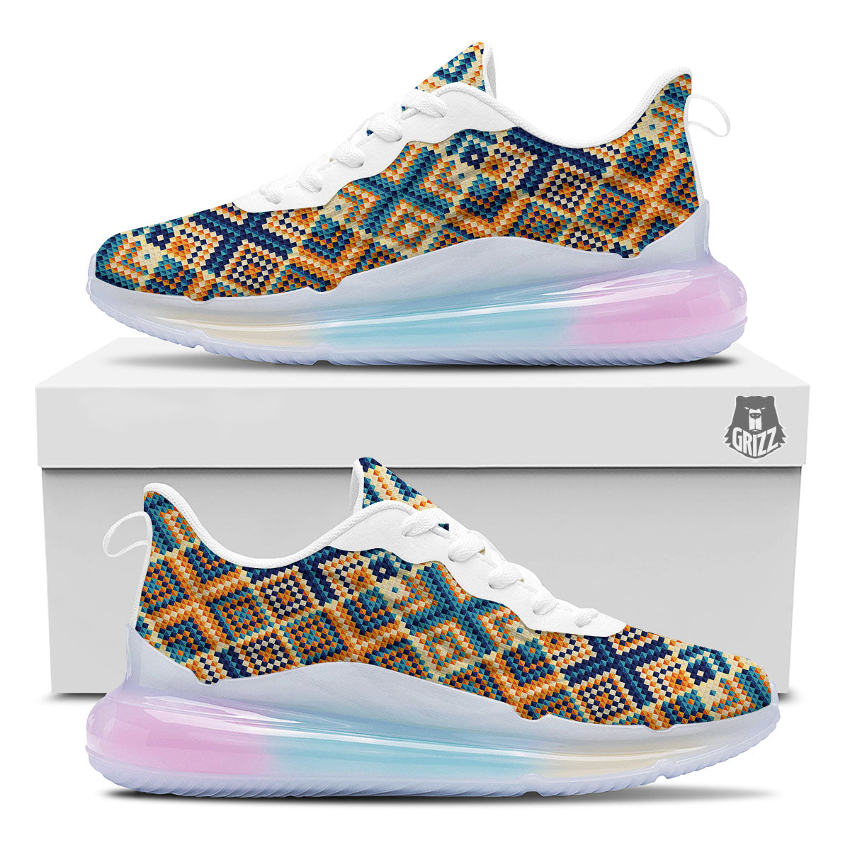 Ethnic Pixel Print Pattern Running Sneakers-grizzshop