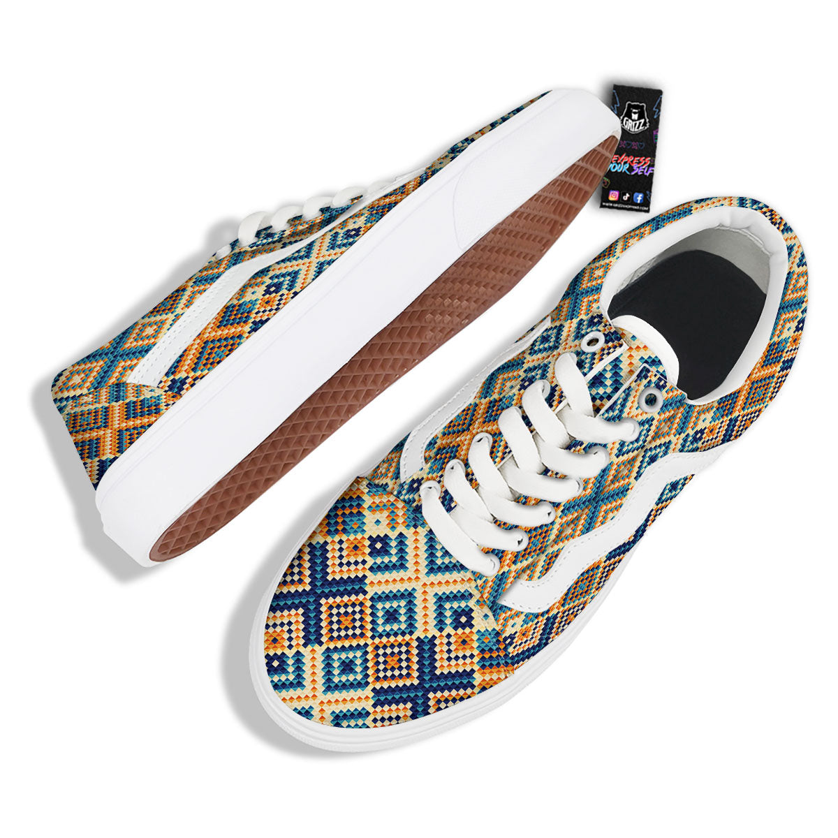 Ethnic Pixel Print Pattern Skate Shoes-grizzshop