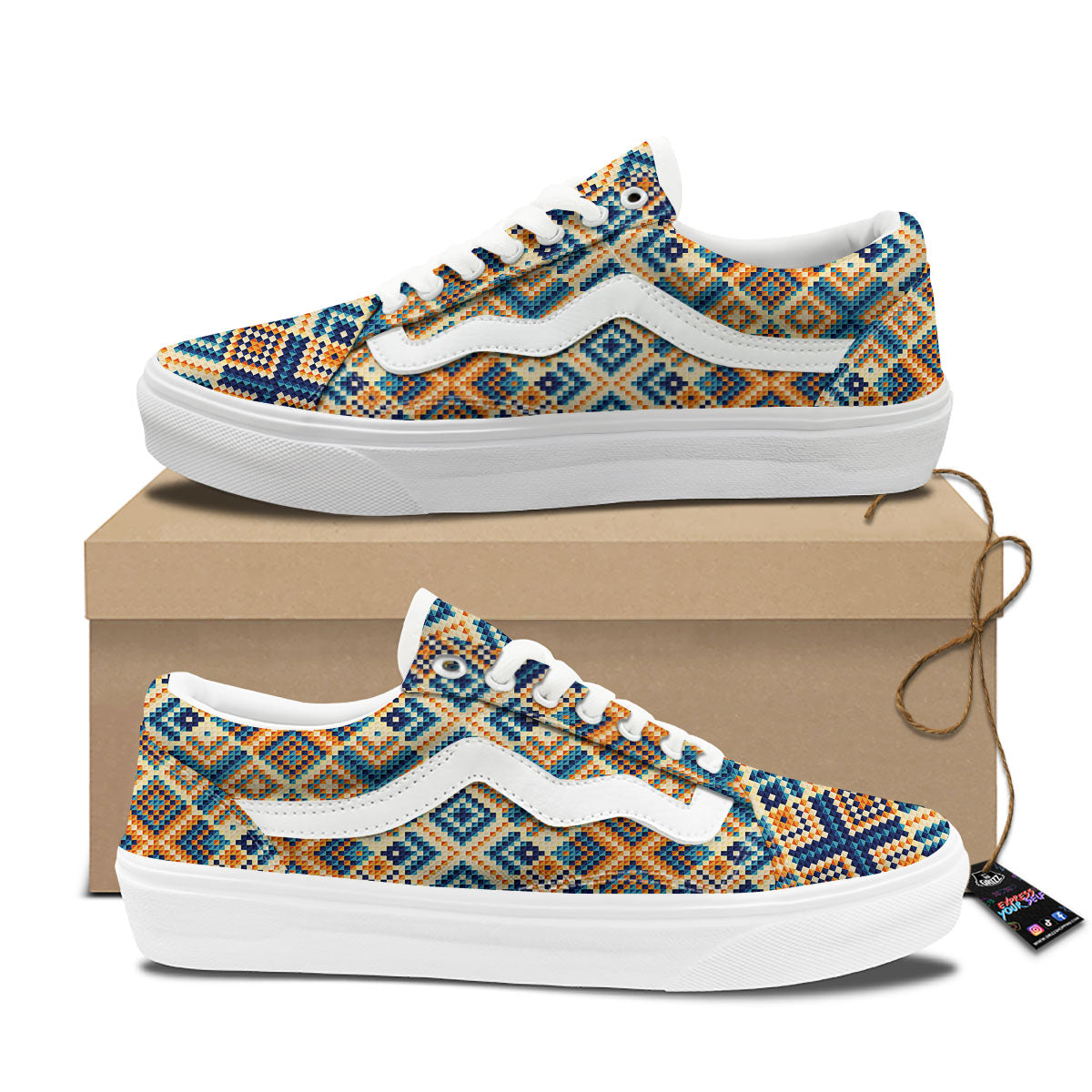 Ethnic Pixel Print Pattern Skate Shoes-grizzshop
