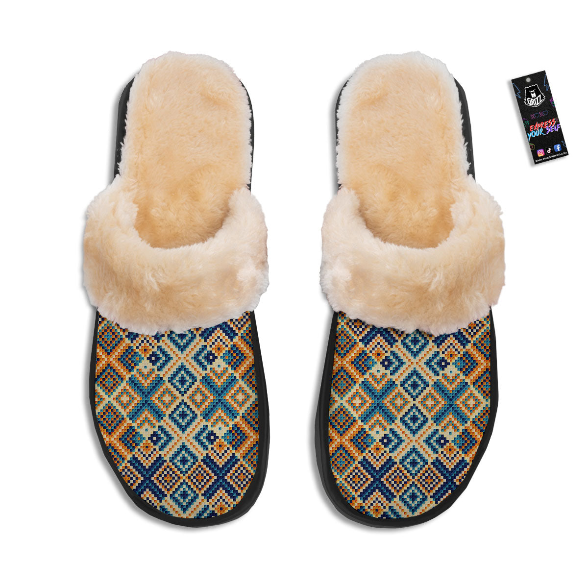 Ethnic Pixel Print Pattern Slippers-grizzshop