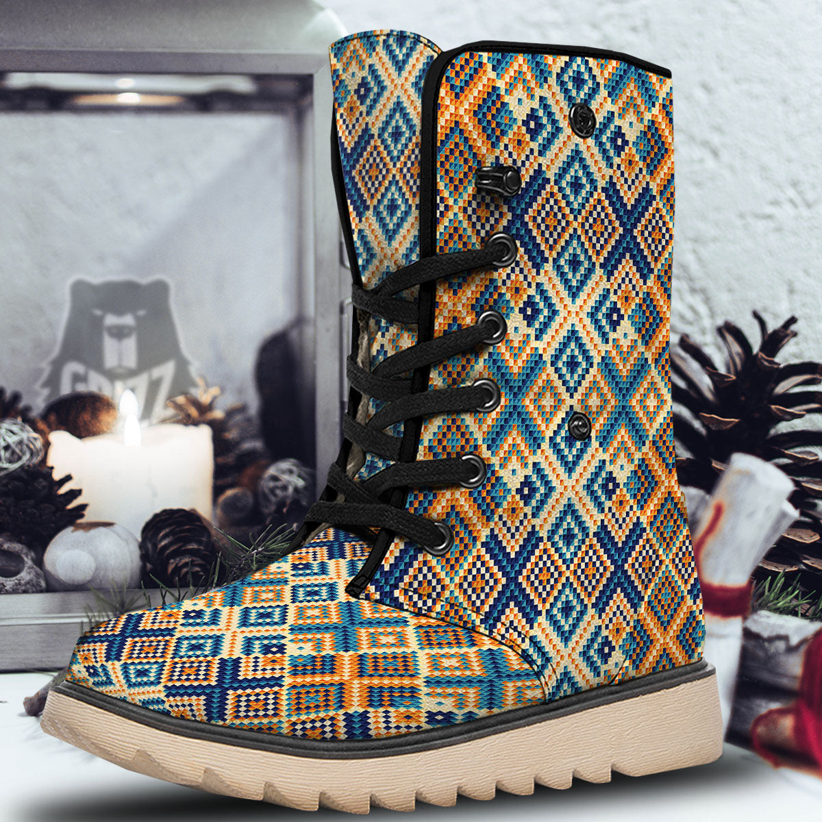 Ethnic Pixel Print Pattern Snow Boots-grizzshop