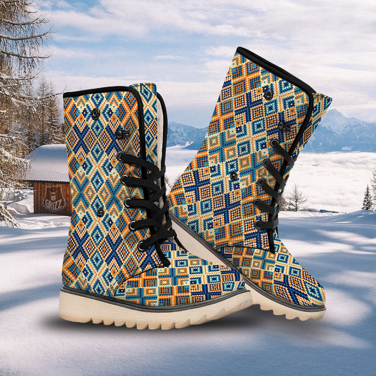 Ethnic Pixel Print Pattern Snow Boots-grizzshop