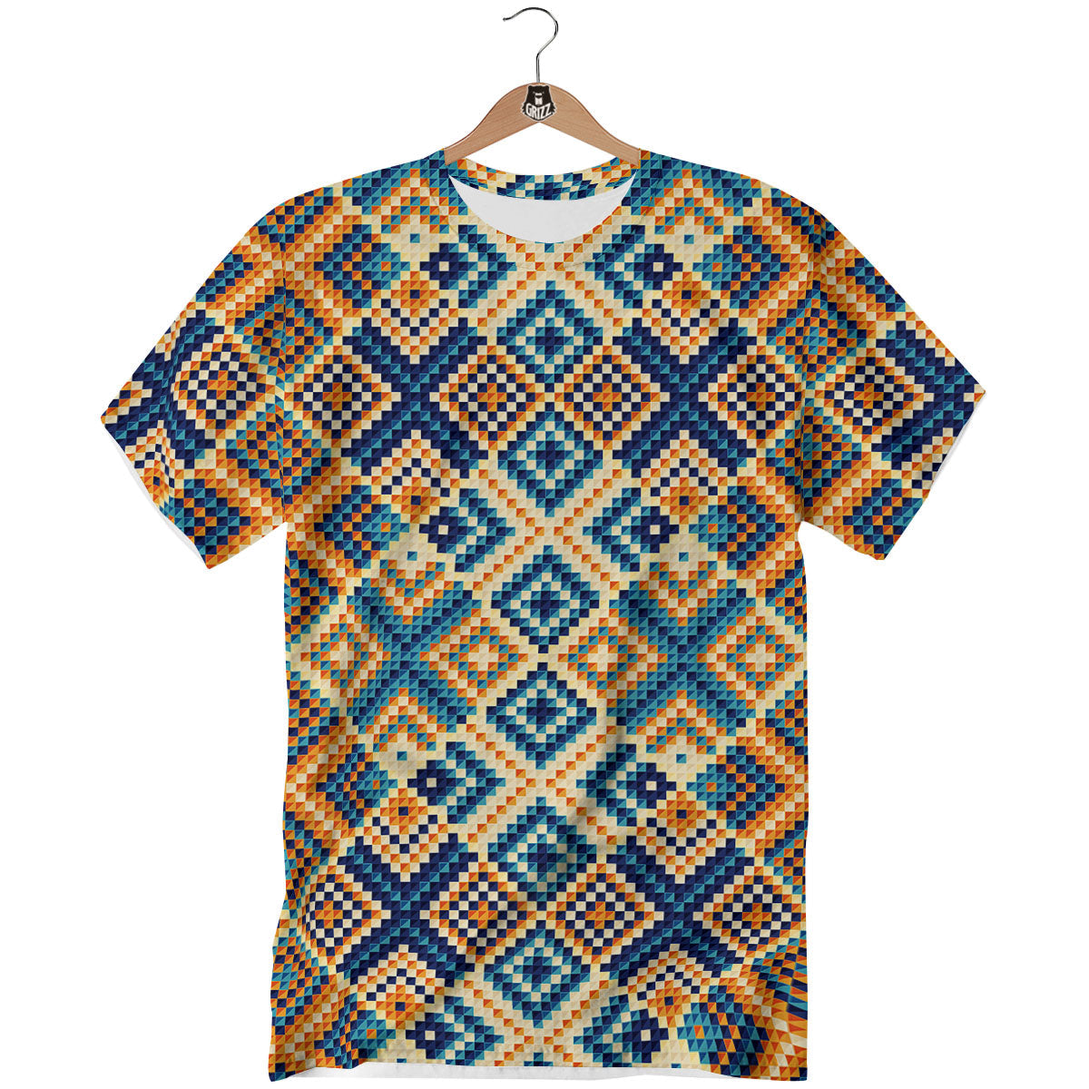 Ethnic Pixel Print Pattern T-Shirt-grizzshop