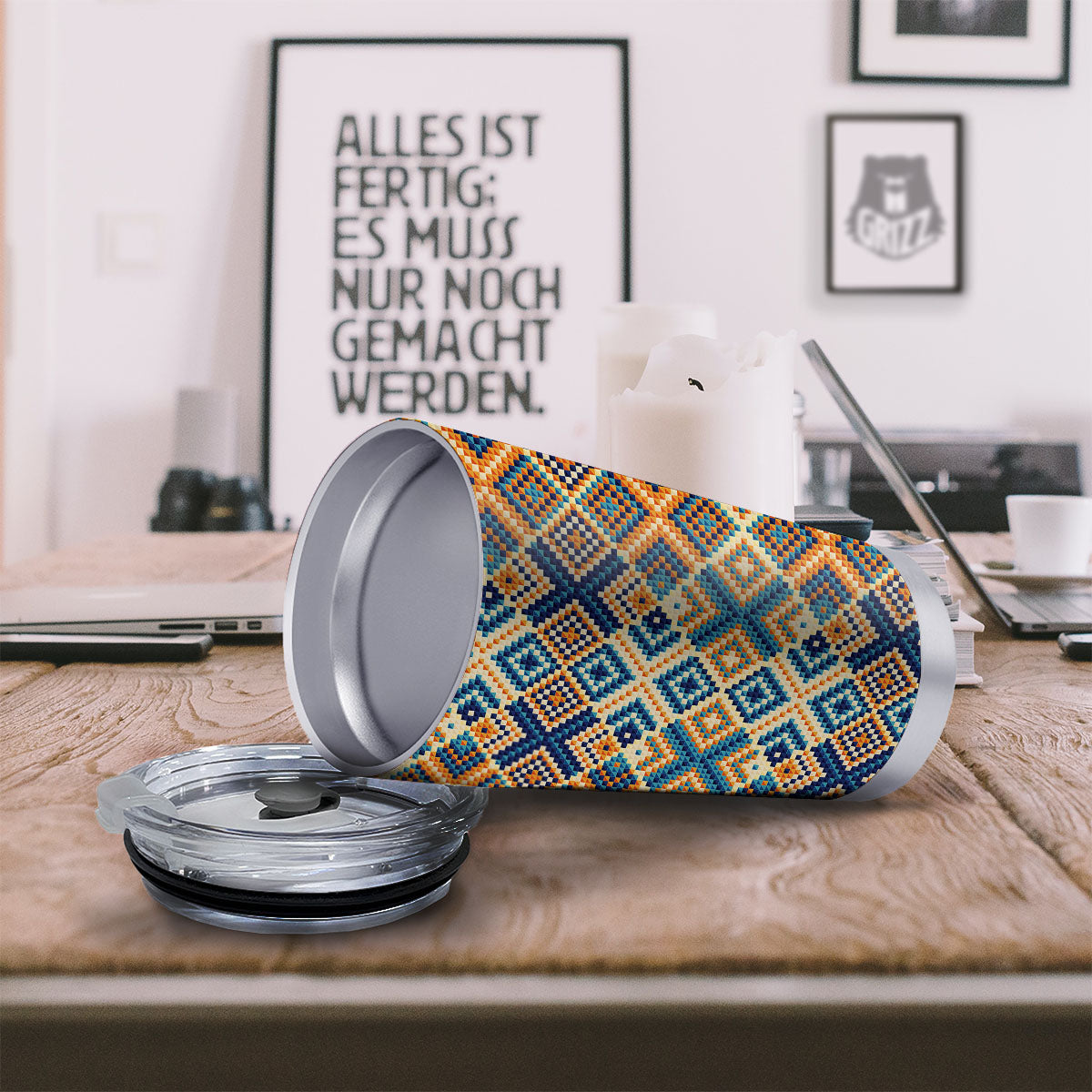 Ethnic Pixel Print Pattern Tumbler-grizzshop